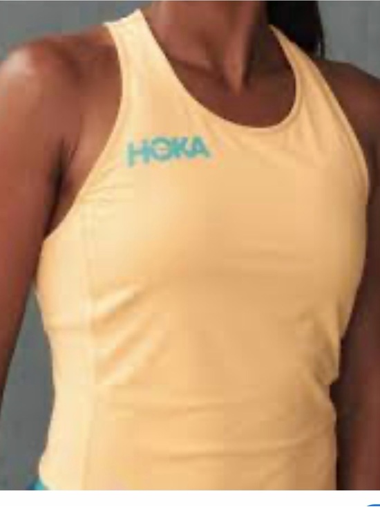 Hoka One One Tops - Hoka One One Women's Light Yellow Racerback Tank with Teal Logo